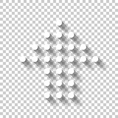 Dot arrow cursor, up direction, upload. White icon with shadow on transparent background
