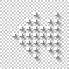 Dot fast backward music. White icon with shadow on transparent background
