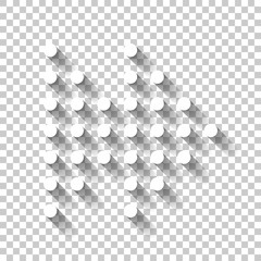 Dot fast forward music. White icon with shadow on transparent background
