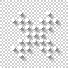 Digital dotted close symbol. White icon with shadow on transparent background