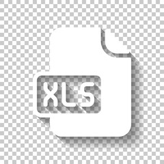Computer file, xls symbol. White icon with shadow on transparent background