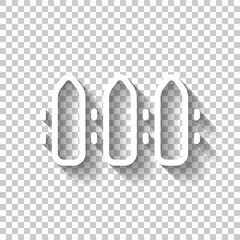 Simple fence sign, outline design. White icon with shadow on transparent background