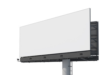 Blank billboard template in white space. Street outdoor Ad. Isolated. Mock up. 3d rendering. Side view.