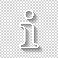Information symbol, inform desk, i letter, outline design. White icon with shadow on transparent background