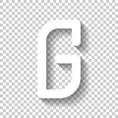 Letter G of alphabet, isolated outline symbol. White icon with shadow on transparent background