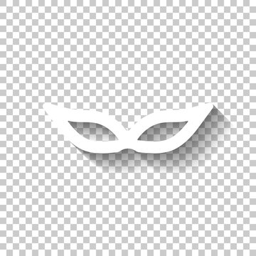 Masquerade mask, carnival or party. White icon with shadow on transparent background