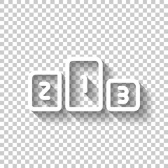 Winners podium, three levels, sport logo, outline design. White icon with shadow on transparent background