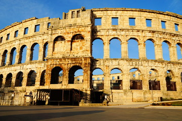 Entrance to the gorgeous big Roman amphitheater in the Croatian town of Pula
