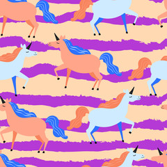 Cute unicorns, animal, childish, fashion vector seamless pattern. Concept for wallpaper, wrapping paper, cards 