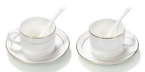 Empty cup on white background