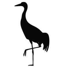 Image of a crane (stork, heron). Black silhouette of a bird on a white background.