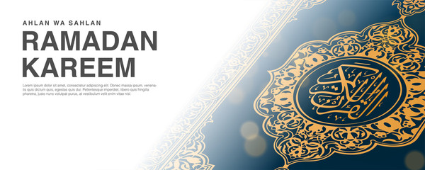 Ramadan Kareem Vector Illustration Background Template 3d Realistict Quran Design. Eid mubarak, Islamic banner, poster, web, flyer,illustration, brochure