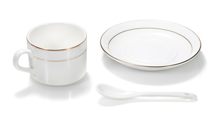 Empty cup on white background