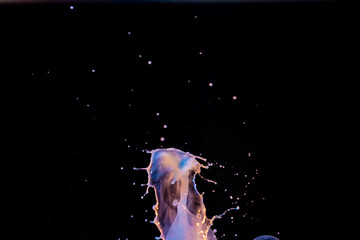 Hi speed macro photography of water with bright colors dripping and splashing