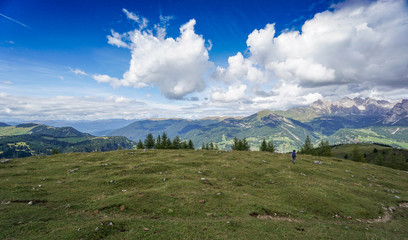 Wonderful view into the Gardena Valley in the Dolomites, South Tyrol, Iitaly, Europe.
