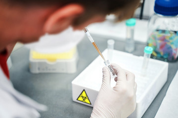 Production of a coronavirus vaccine, Laboratory worker during COVID-19 drug testing - 340713166