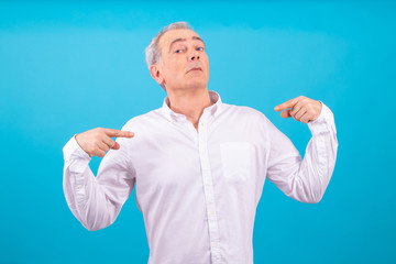 adult or senior man isolated on color background