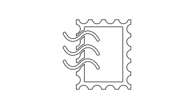 Black line Postal stamp icon isolated on white background. 4K Video motion graphic animation