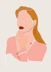 Vector woman abstract portrait. Trendy printable postcard.
