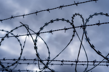 Prison barbed wire. Prison fence. Strict punishment for crimes