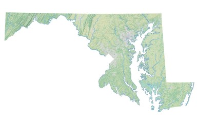 High resolution topographic map of Maryland with land cover, rivers and shaded relief in 1:1.000.000 scale.