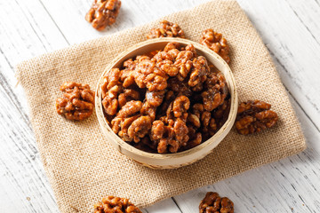 Walnuts on a white board
