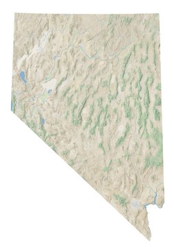 High resolution topographic map of Nevada with land cover, rivers and shaded relief in 1:1.000.000 scale.