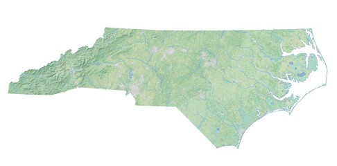 High resolution topographic map of North Carolina with land cover, rivers and shaded relief in 1:1.000.000 scale. - 340720938