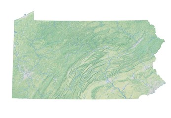High resolution topographic map of Pennsylvania with land cover, rivers and shaded relief in 1:1.000.000 scale. - obrazy, fototapety, plakaty
