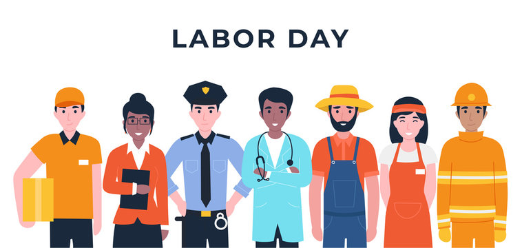 International Labor Day. Set People Characters Actual Important Professions Covid 19. Coronavirus Pandemic. Flat Vector Cartoon Modern Illustration Concept For Banner, Poster, Layout, Background.