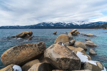 Winter Time at Sand Harbor Beach, Lake Tahoe California - Nevada. 