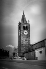 medieval church steeple in black and white, savoy architecture