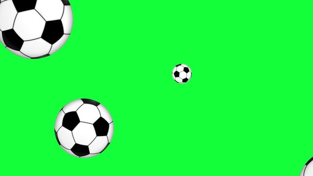 group of animated soccer balls elements, seamless loop on green screen chroma key