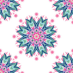 abstract floral pattern with hand drawn mandalas.