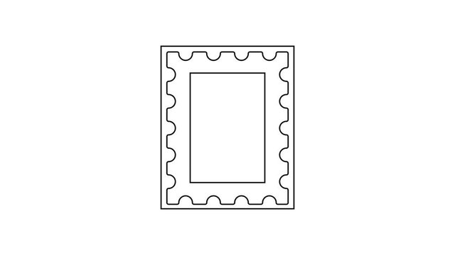 Black line Postal stamp icon isolated on white background. 4K Video motion graphic animation