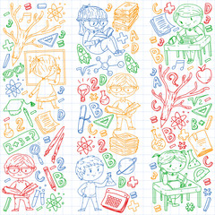 Back to school. Vector icons and elements for little children, college. Doodle style, kids drawing