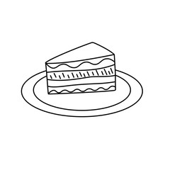 Piece of cake lies on a plate. Vector illustration