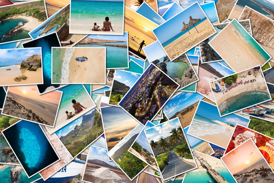 Stack pile of Cape Verde landscape photo collage montage , Santiago, Sal, Boavista, Sao vicente
