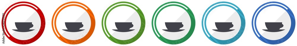 Aufkleber cofeee icon set, flat design vector illustration in 6 colors options for webdesign and mobile applic
