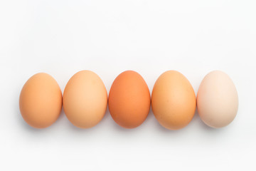 a lot of chicken eggs on a white background
