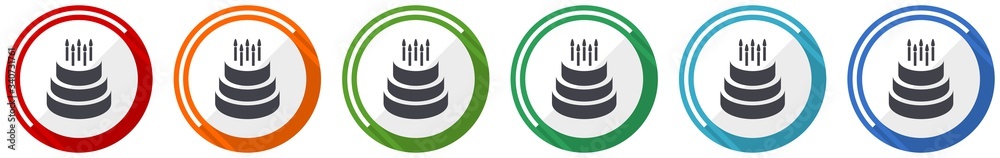 Aufkleber cake icon set, flat design vector illustration in 6 colors options for webdesign and mobile applicat