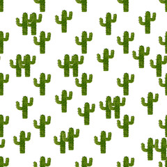 Spiny green cacti seamless pattern. Hand drawn watercolor / marker design