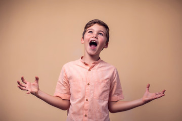A portrait of surprised kid boy. Children and emotions concept