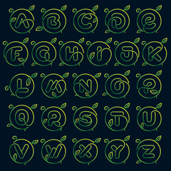 Alphabet with leaf in a circle. Impossible one line style.