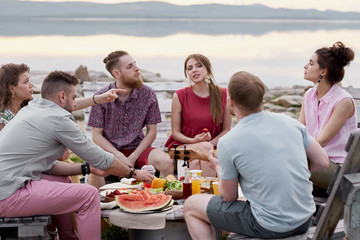 Friends Spending Weekend On Lake