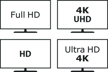 Television icons set. TV vector icons Full HD, 4K UHD, Ultra Hd