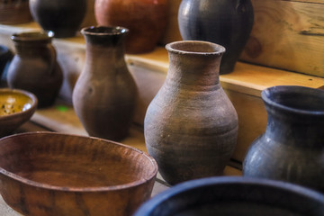 Fototapeta na wymiar clay jugs in the workshop of the master