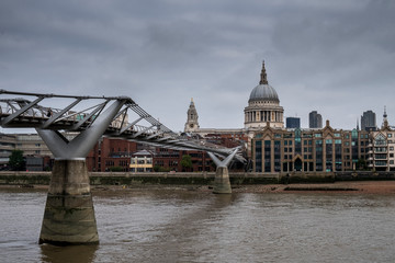 Fototapeta na wymiar View of River Thames, Millennium Bridge and St. Pauls Cathedral, London.