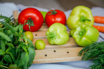 Flatlay of fresh vegetables. Frame of vegetables. Healthy feeding concept