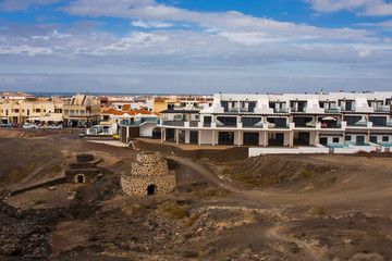 Fishing port, El Cotillo , with fortress Fuerteventura, Canary Islands, Spain, Europe,